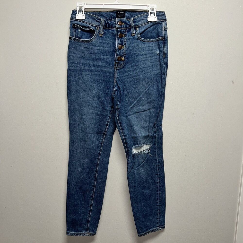 J Crew Women's High Rise Skinny Jeans Sz 27 Button Fly 10" Rise Raw Hem Med Wash